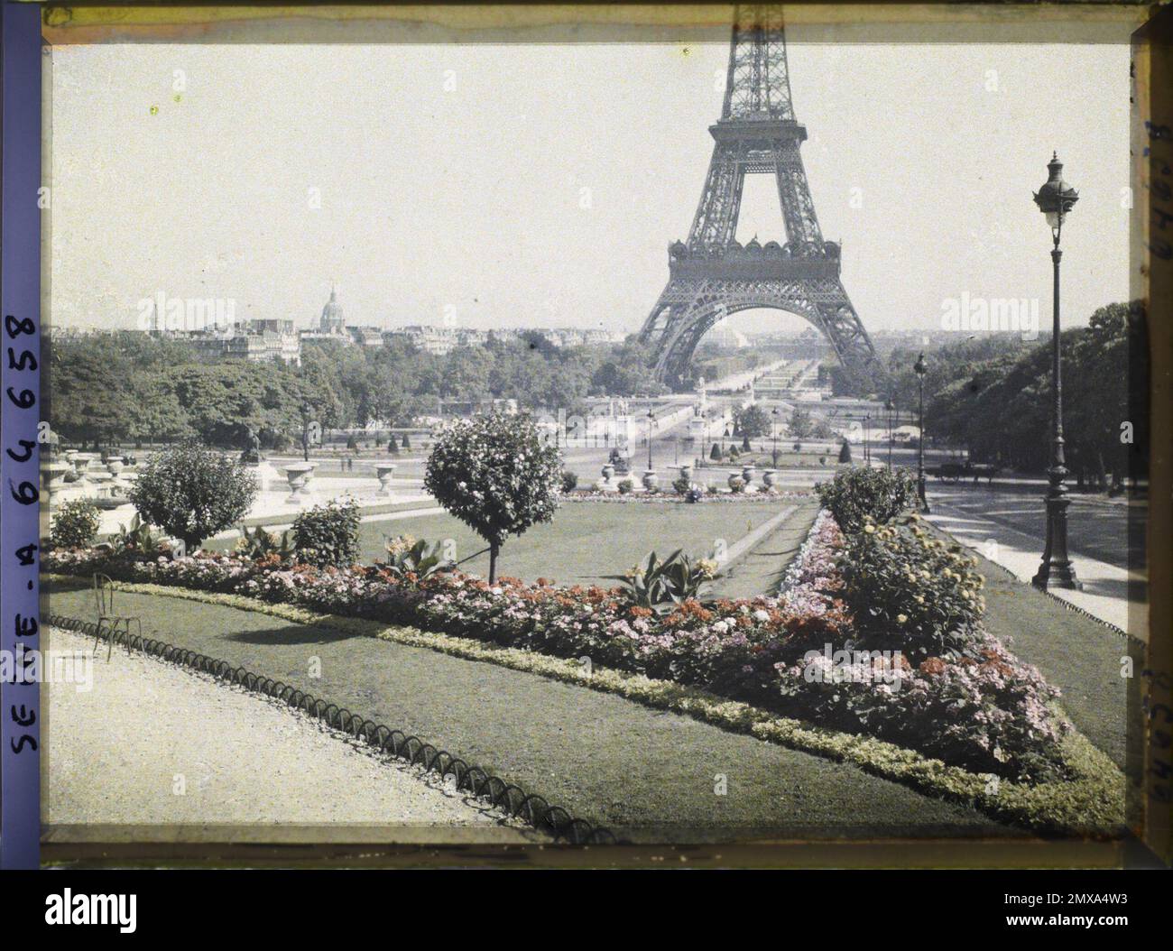 Paris (7th arr.), France La Tour Eiffel and Le Champ-de-Mars from the Trocadéro , Stock Photo