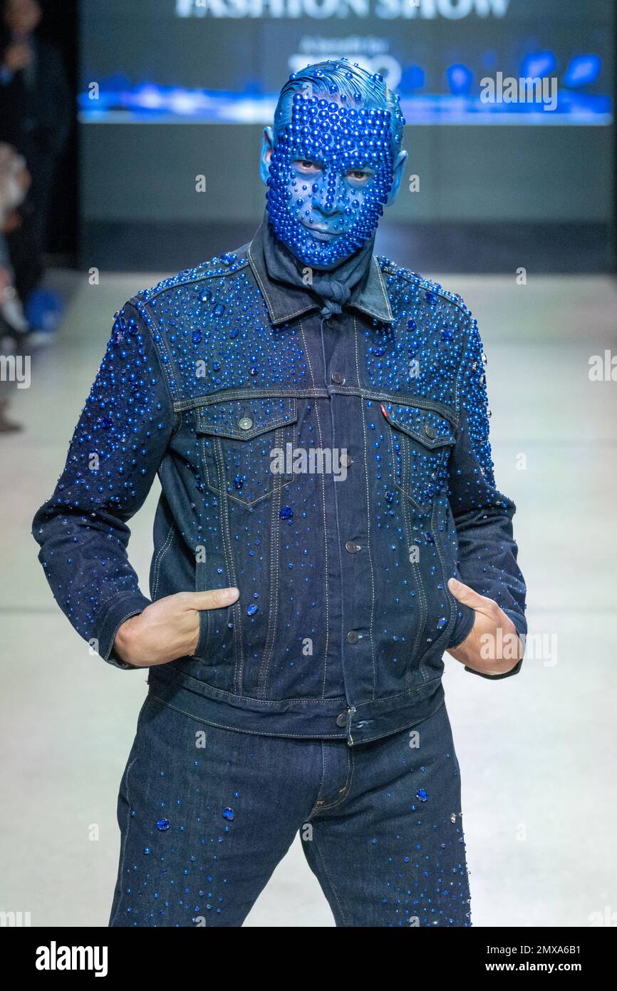 NEW YORK, NEW YORK - FEBRUARY 01: James Aguiar walks the runway wearing  Levi's during the Seventh