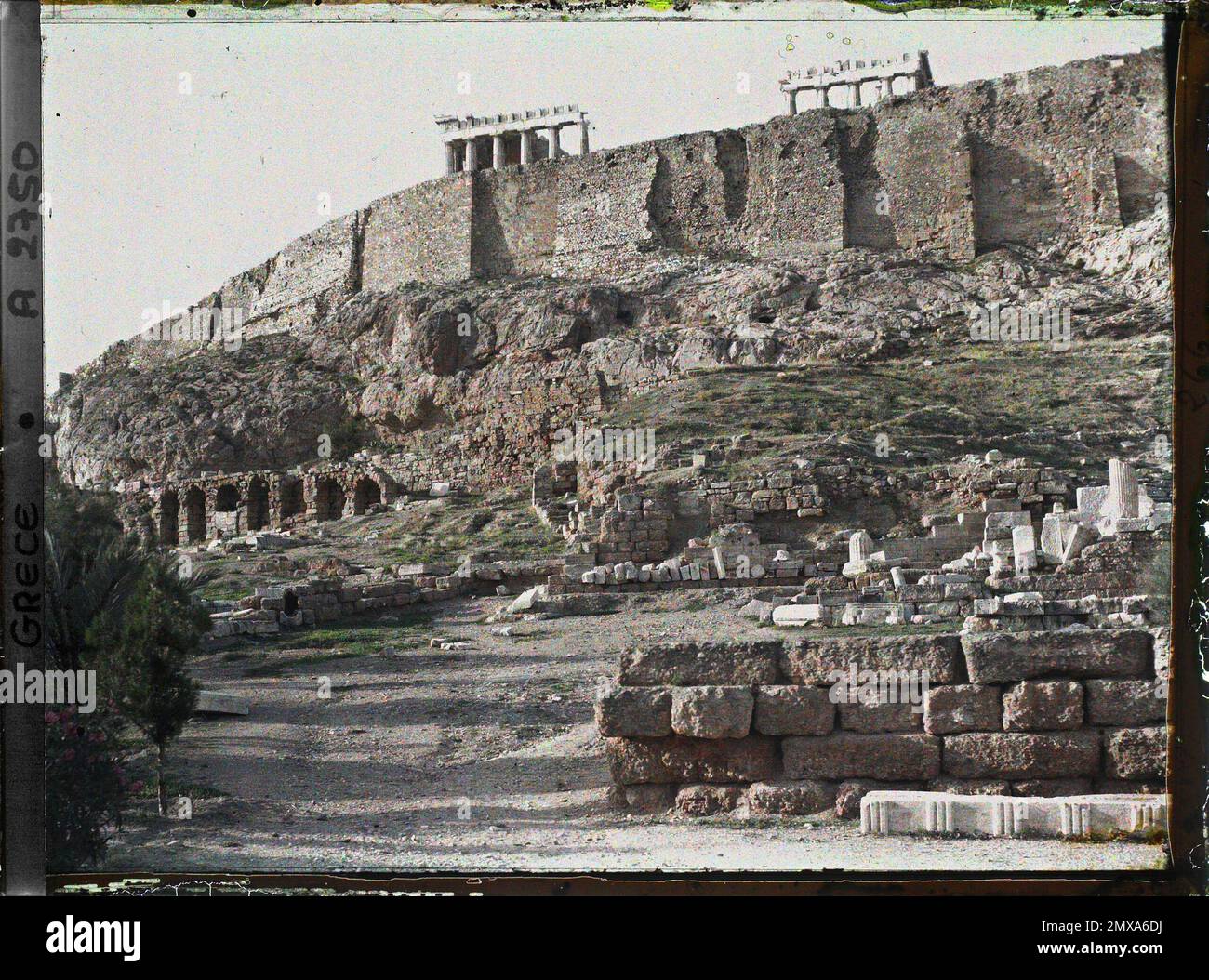 Athens, Greece on the left, end of the portico of Eumene which leads to