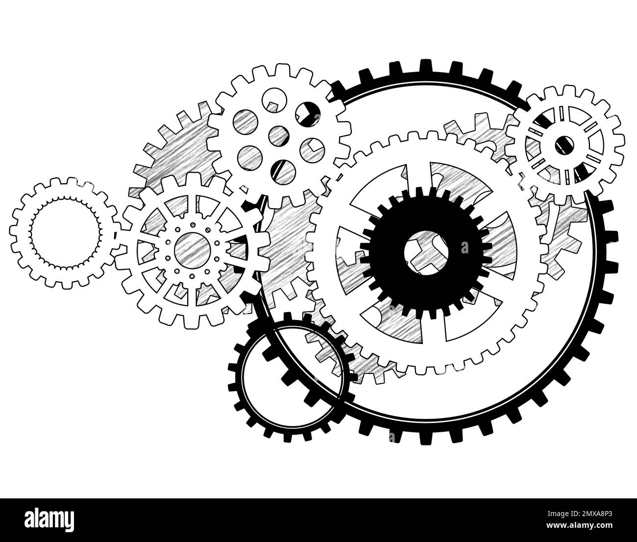 Illustration of gear mechanism on white background Stock Photo Alamy
