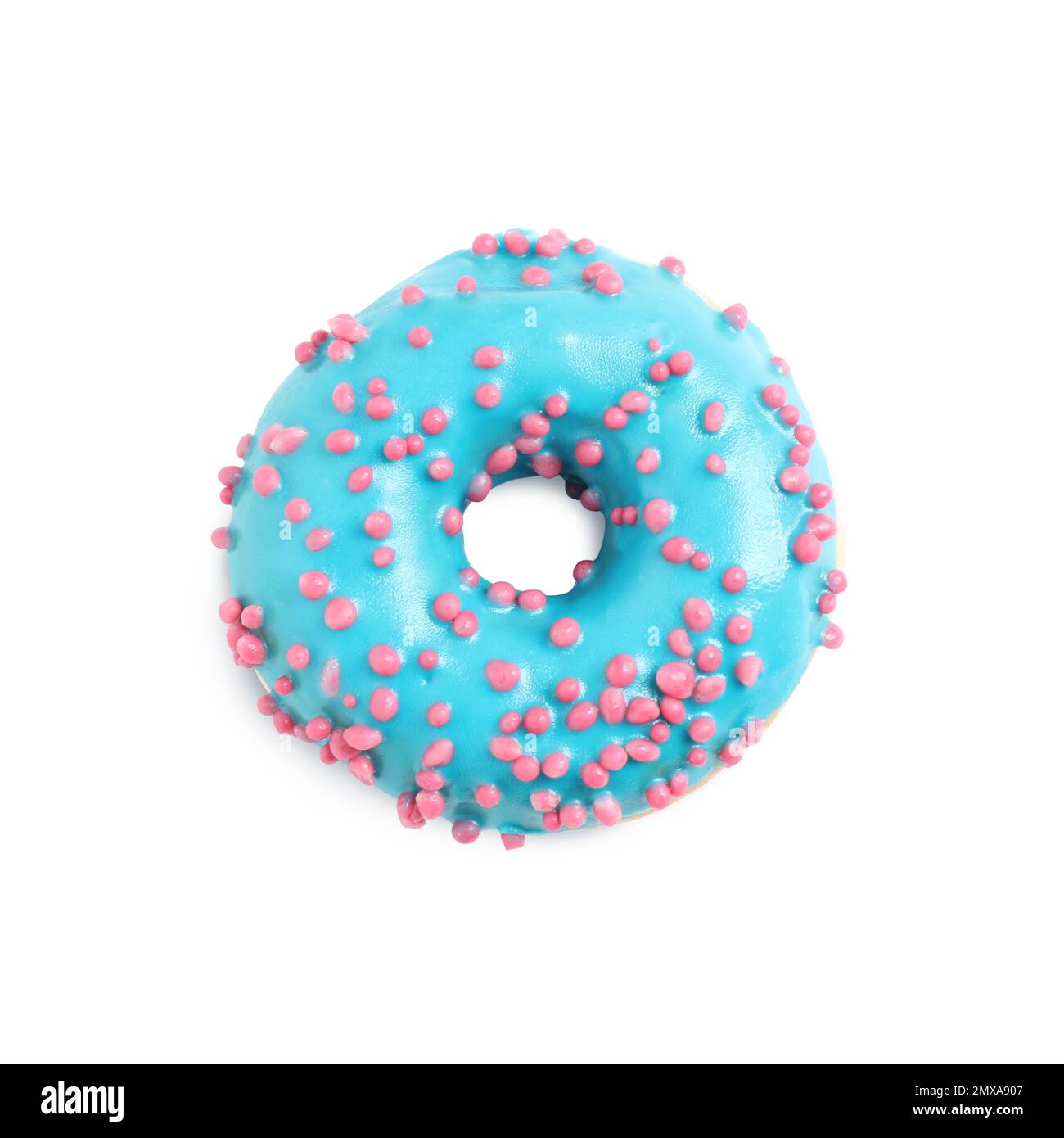 Sweet delicious glazed donut on white background, top view Stock Photo ...