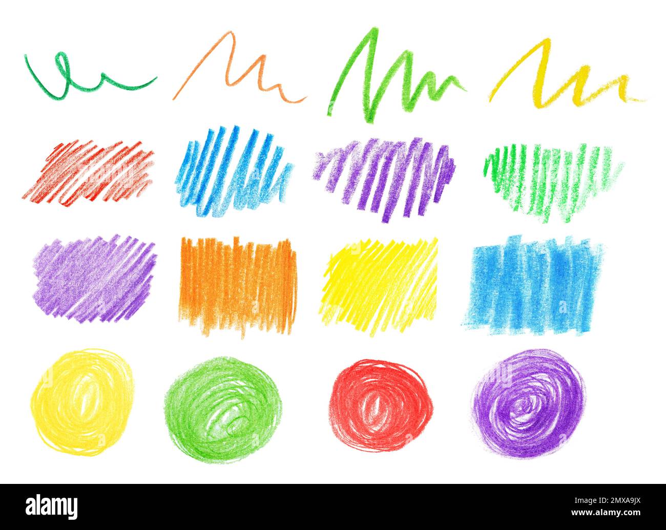 Collage of color drawn pencil scribbles on white background Stock Photo ...
