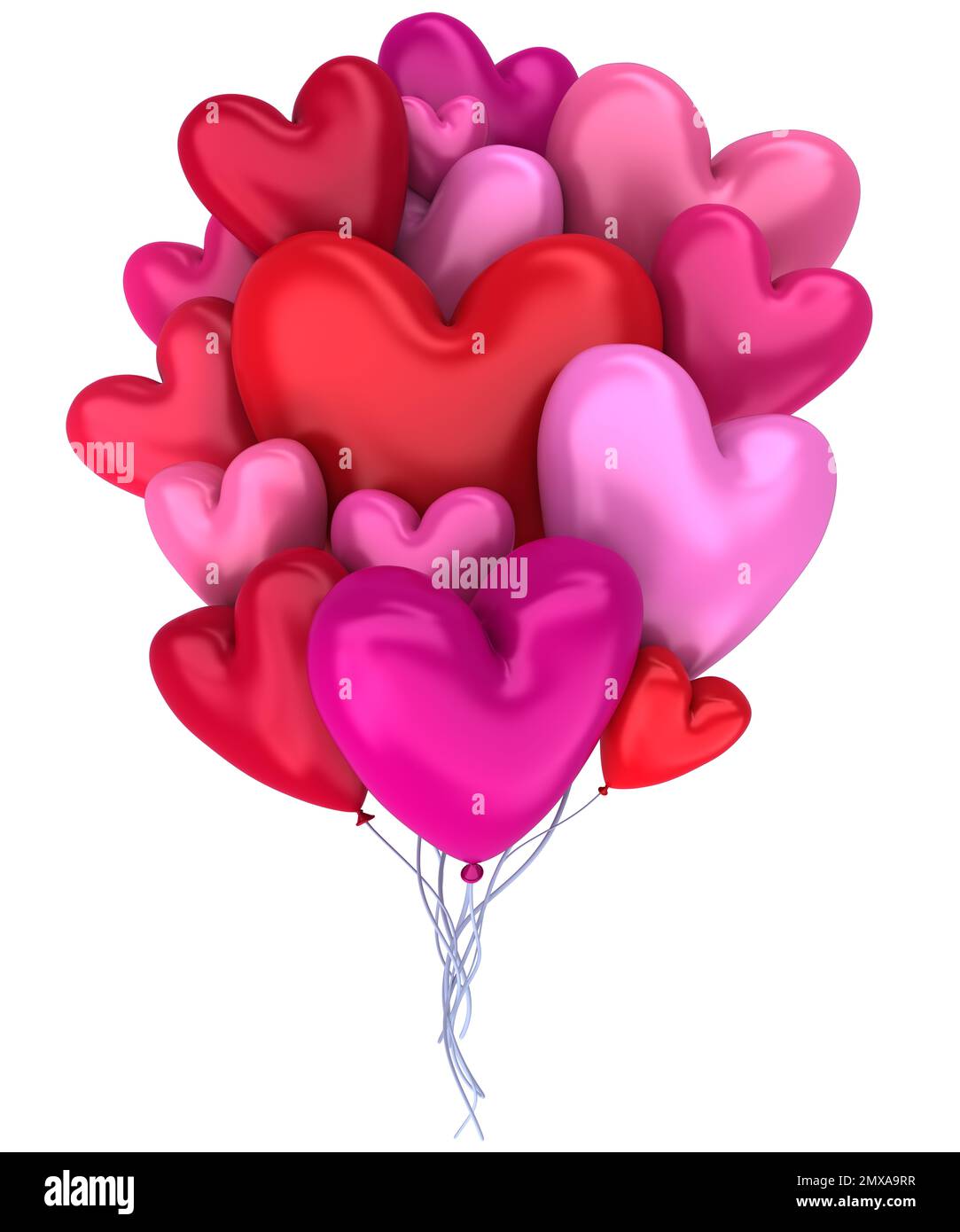 Bunch of red and pink balloons in the shape of hearts isolated on white ...