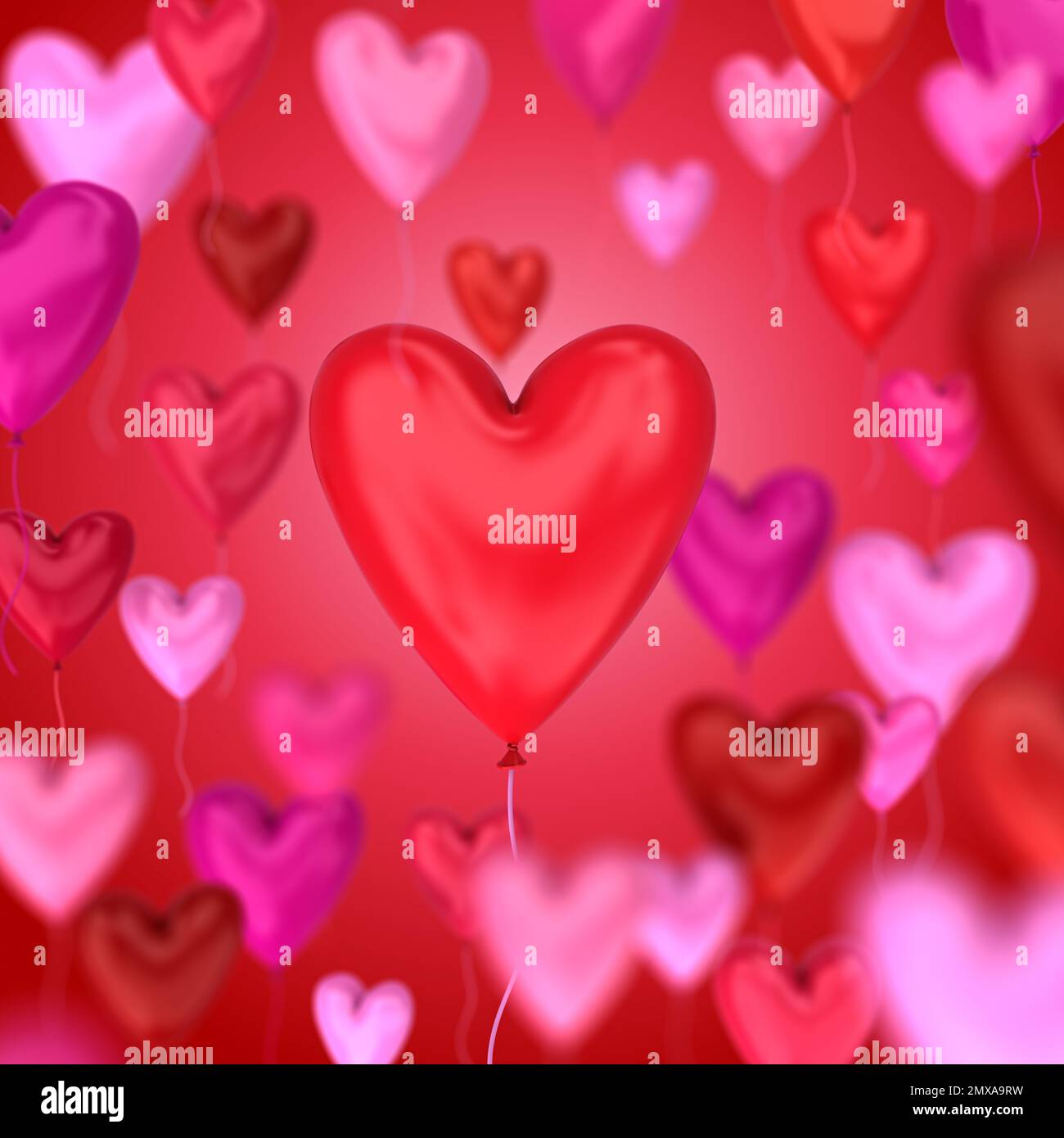 Bunch of red and pink balloons in the shape of hearts - 3d render Stock ...