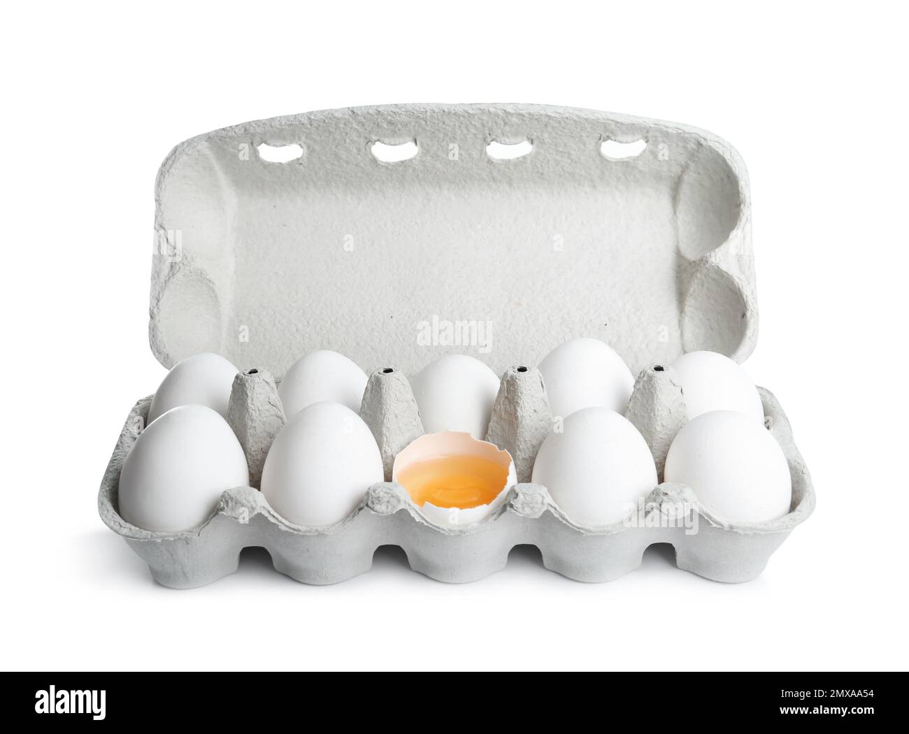 Box with chicken eggs isolated on white Stock Photo - Alamy