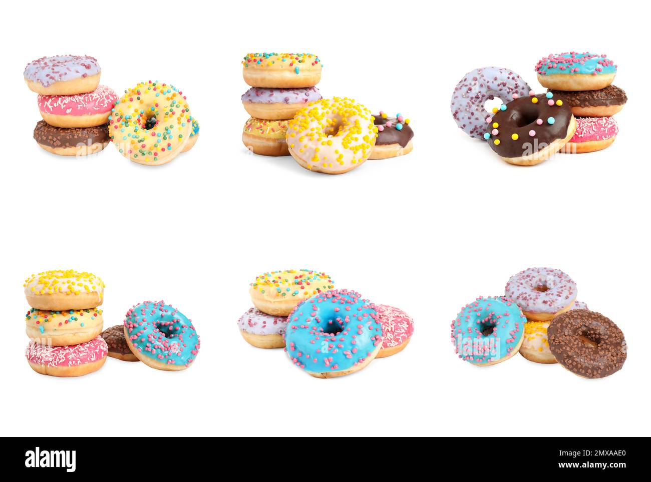 Set of different delicious donuts on white background Stock Photo - Alamy