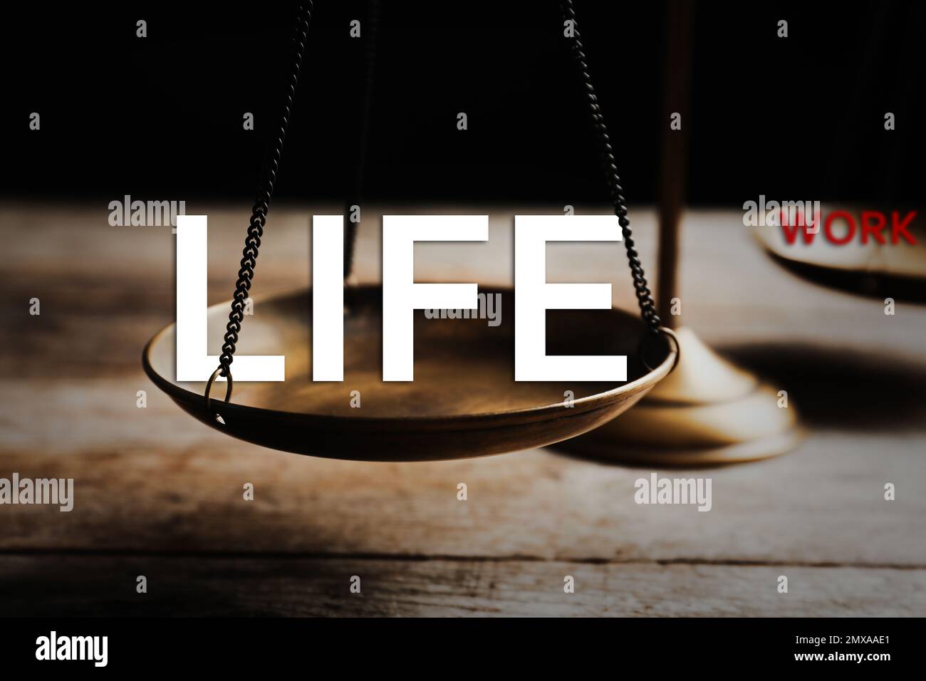 Work-life balance concept. Scale with words on table, closeup Stock ...