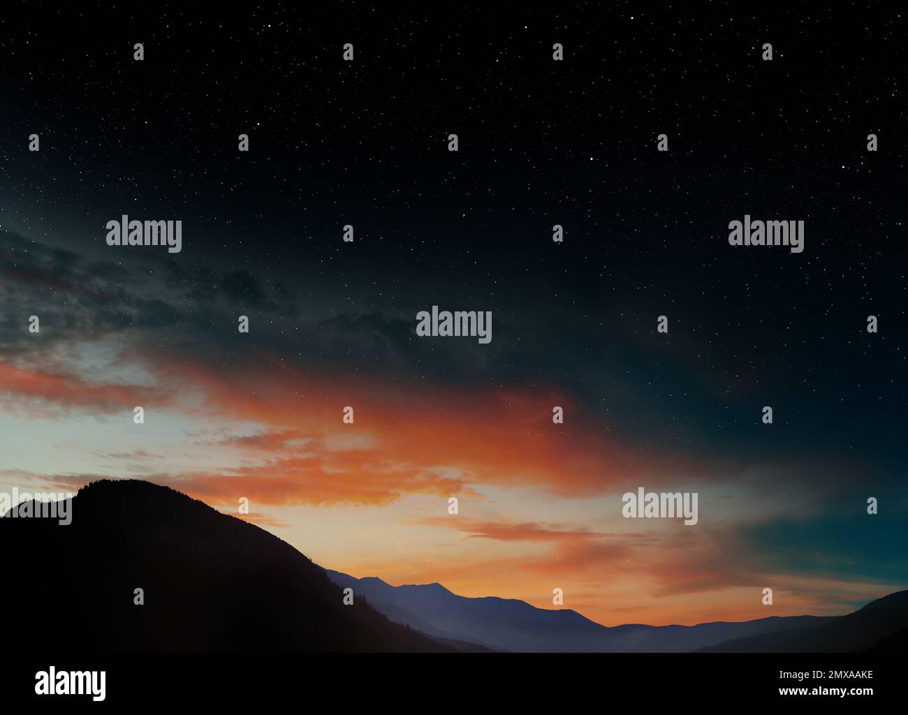 Mountain landscape and beautiful starry sky at night Stock Photo - Alamy