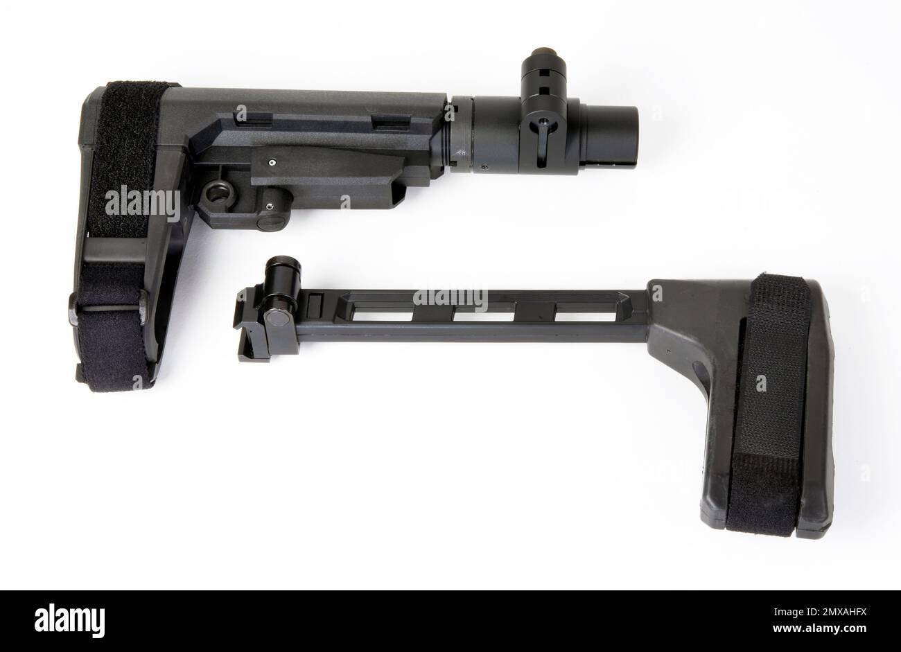 Banned stabilizing pistol braces for pistols. Stock Photo
