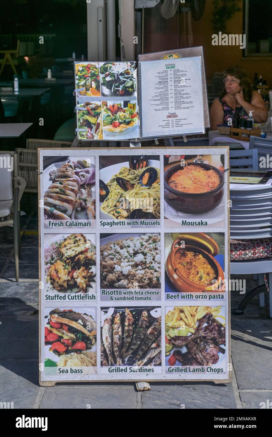 Restaurant, Menu, Chania, Crete, Greece Stock Photo Alamy