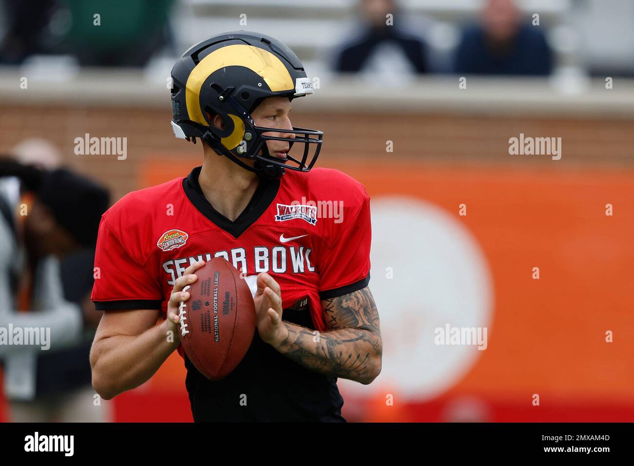 American quarterback Tyson Bagent of Shepherd (7) runs through drills
