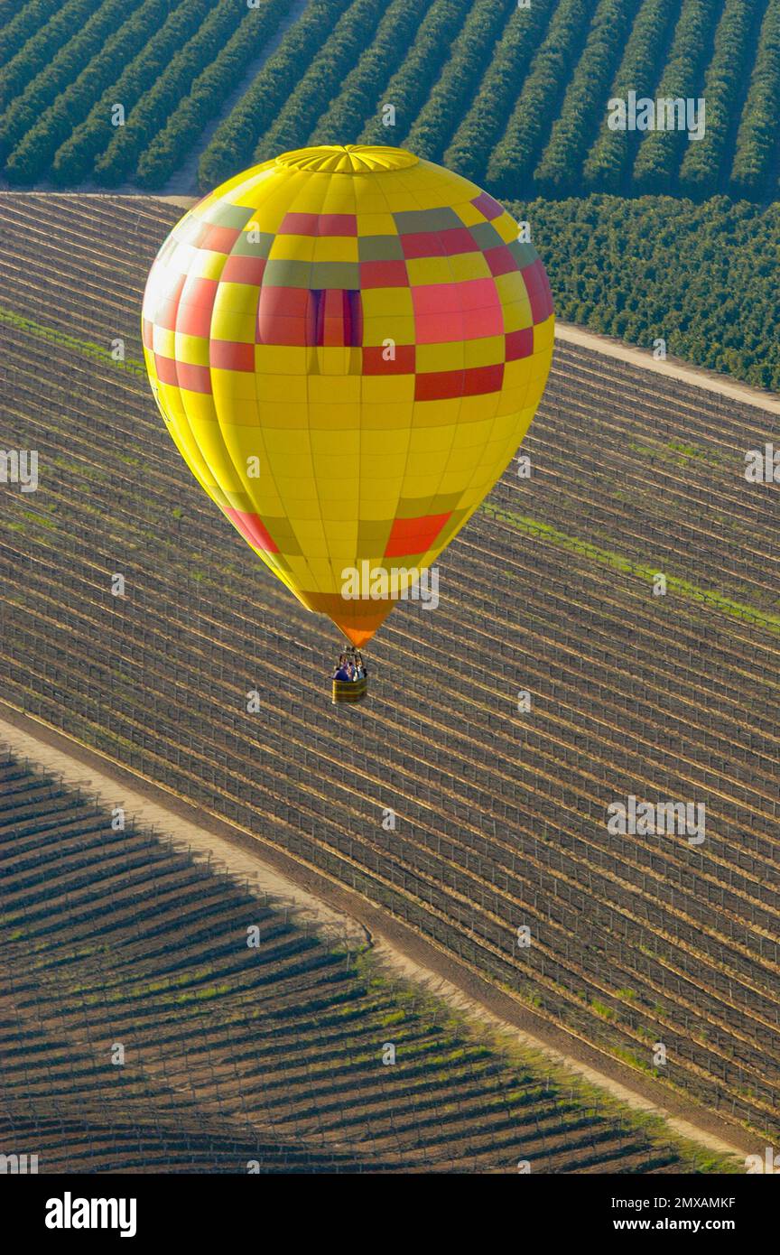 Hot air balloon flying over the Temecula, Valley. Stock Photo