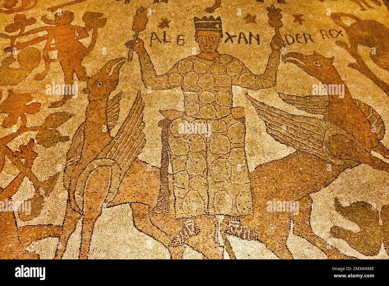 King Alexander, floor mosaic in the Cathedral dell' Annunziata, Otranto, Puglia, Otranto, Puglia, Italy Stock Photo