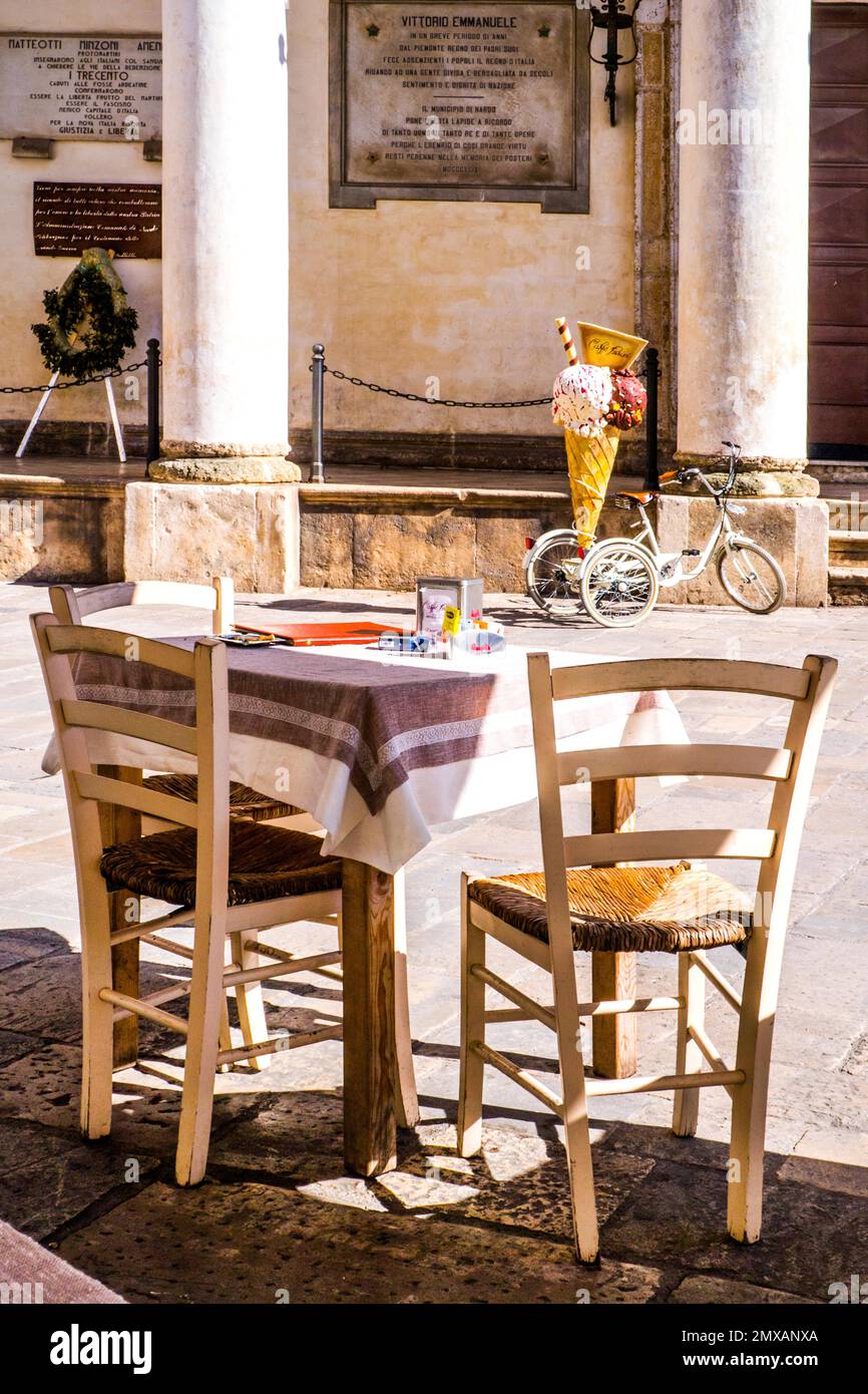 Piazza Salandra with ice cream cafe in front of Palazzo della Pretura