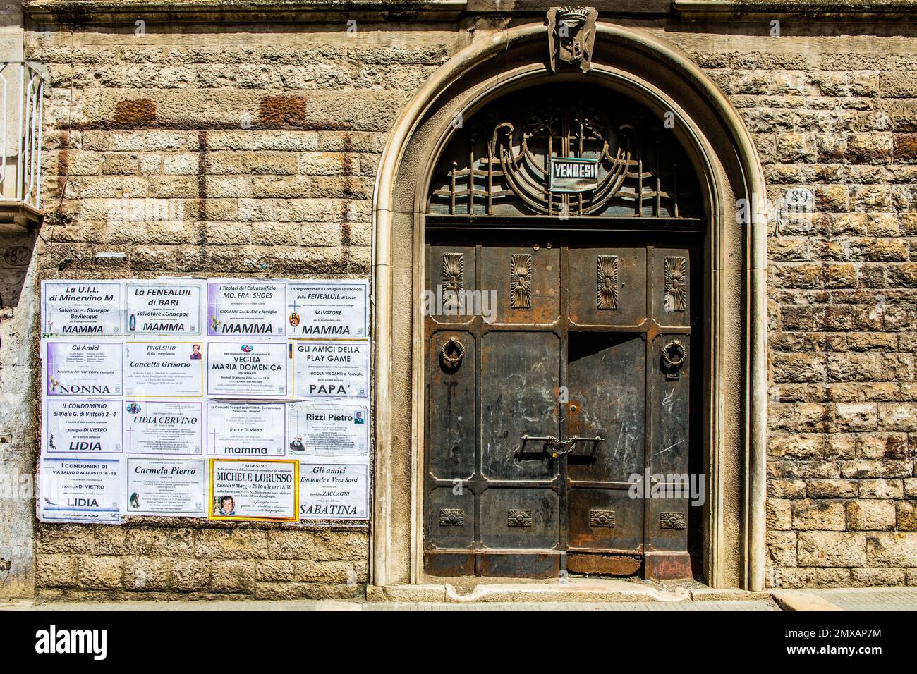 Obituaries on house wall, Puglia, Apulia, Italy Stock Photo Alamy
