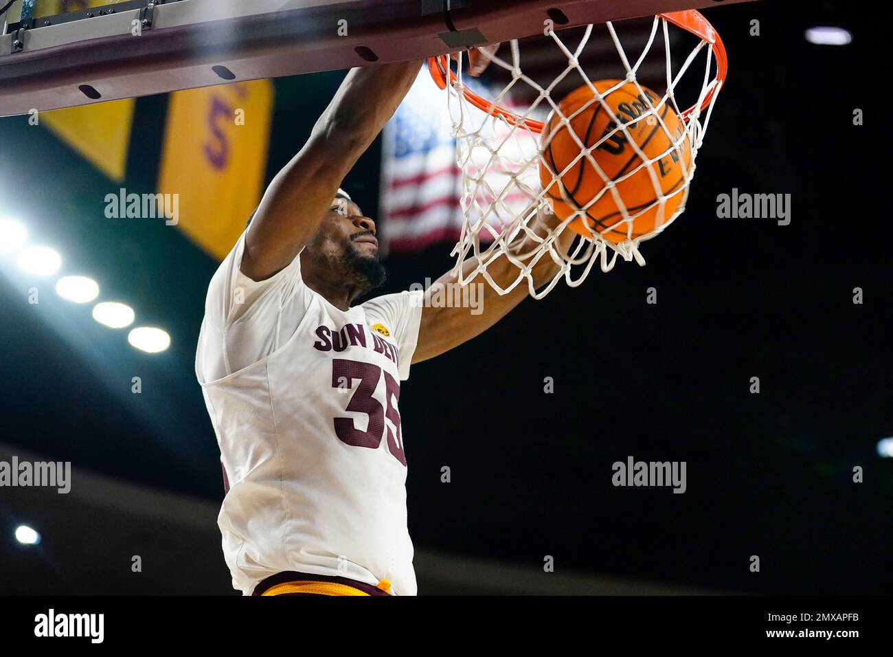 Arizona State's Devan Cambridge (35) has a uncontested slam dunk