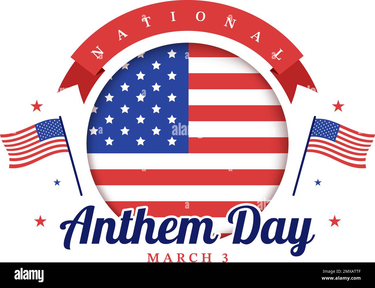 National Anthem Day on March 3 Illustration with United States of America Flag for Web Banner or Landing Page in Flat Cartoon Hand Drawn Template Stock Vector