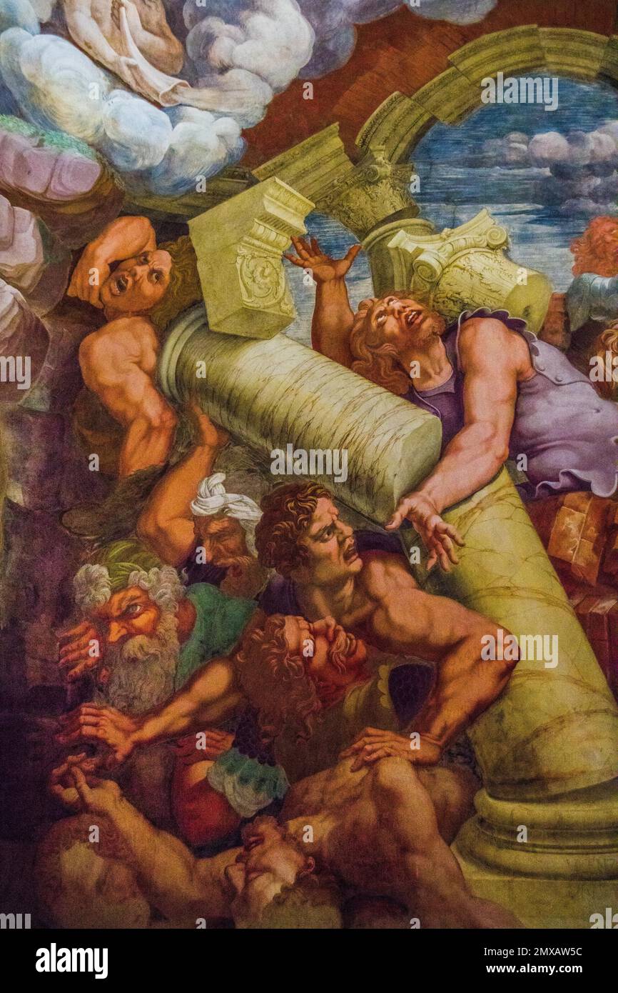 Most famous fresco of Mannerism Giulio Romano's illusion invents a dome and dissolves the