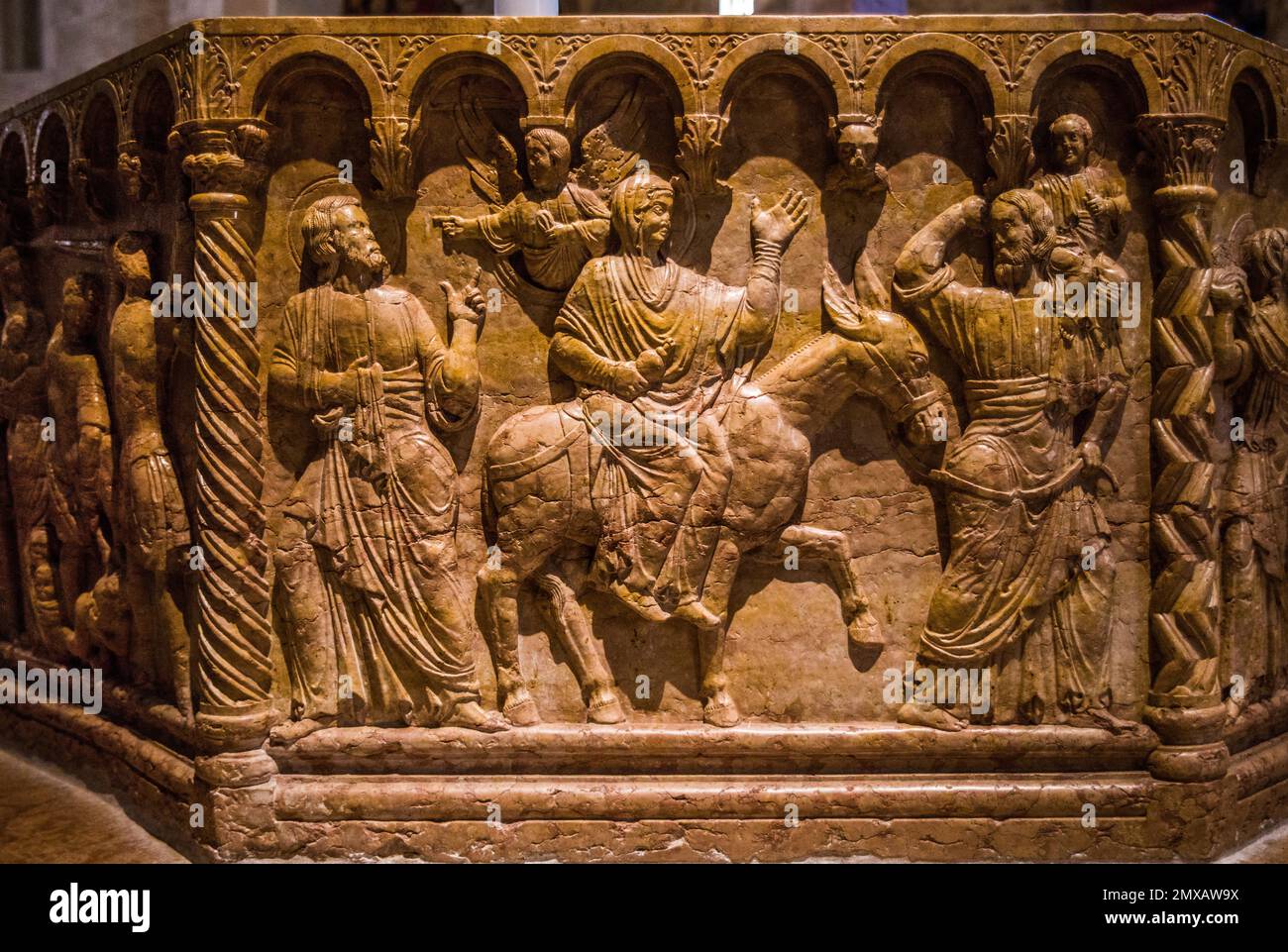 Flight into Egypt, Babtisterium, major work of Romanesque sculpture