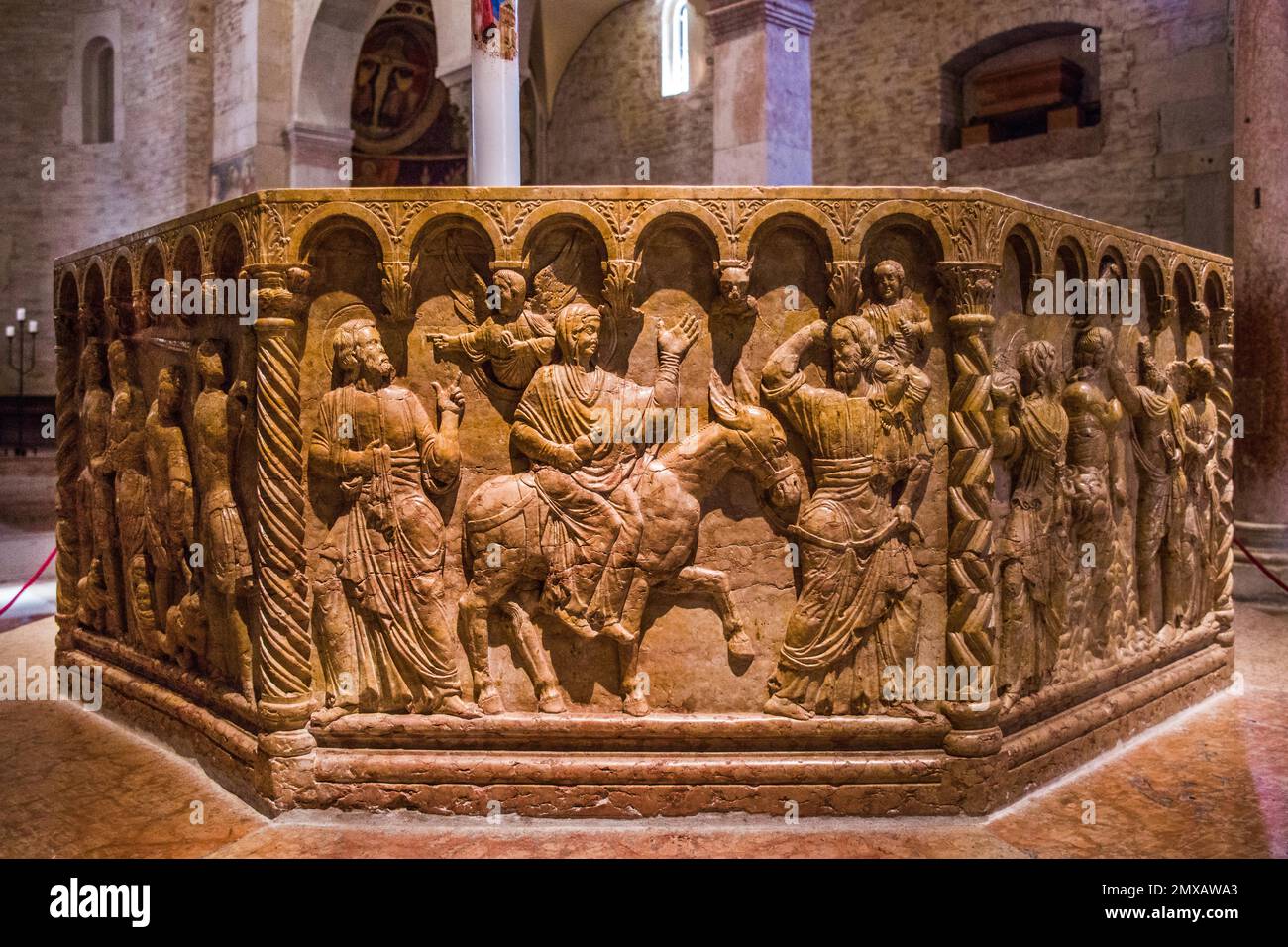 Flight into Egypt, Babtisterium, major work of Romanesque sculpture