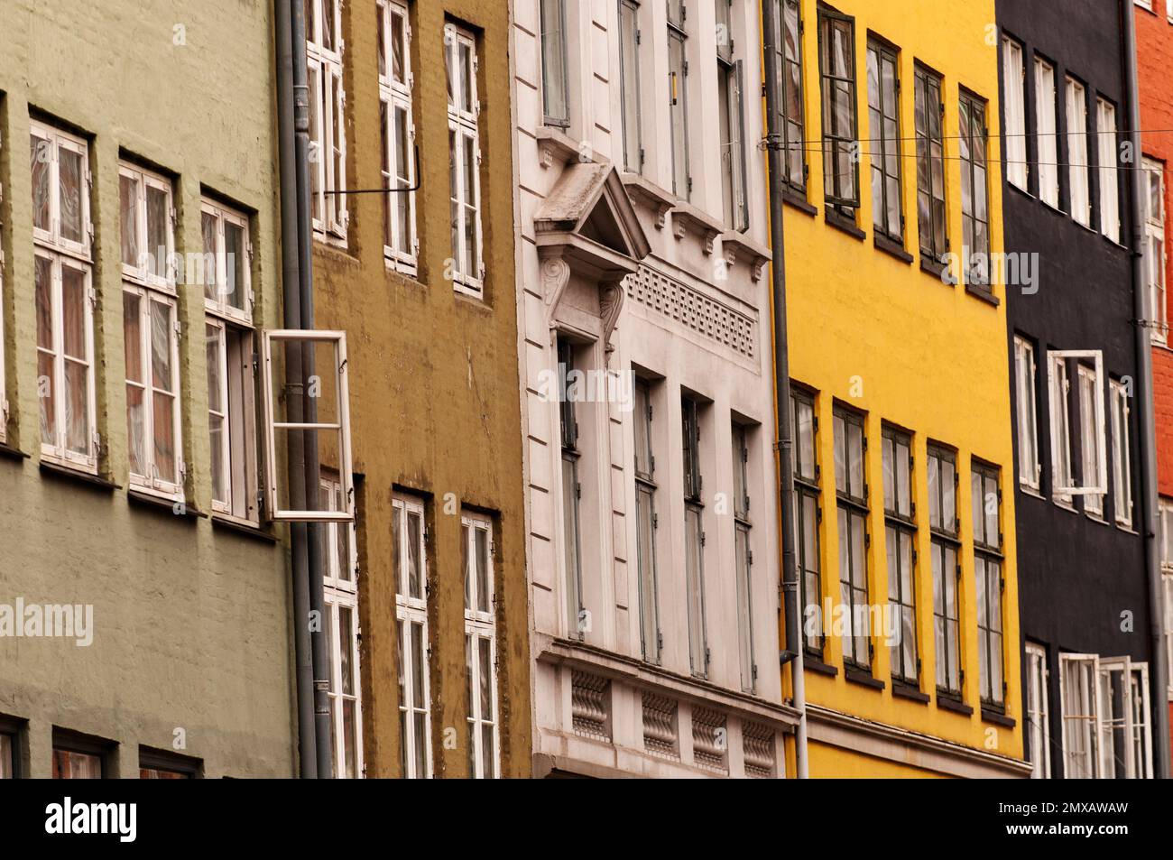 Facades of old buildings in Copenhagen. Stock Photo