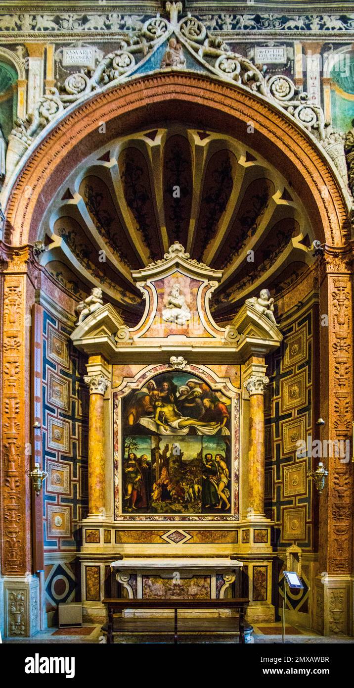 Calcasoli Chapel, dedicated to St. Anthony: frescoes by Giovanni Maria Falconetto, paintings by Giambettini Cignarola (1741), Francesco Morone 16th Stock Photo
