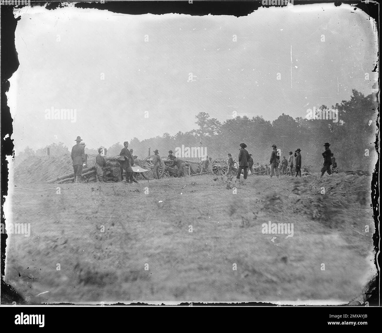 The Battle of Seven Pines (also known as the Battle of Fair Oaks or Fair Oaks Station) took place on May 31 and June 1, 1862, in Henrico County, Virginia as part of the Peninsula Campaign of the American Civil War. It was the culmination of an offensive up the Virginia Peninsula led by Union Major General George McClellan, in which the Army of the Potomac reached the outskirts of Richmond. This photo shows Captain Benson's battery behind earthworks. Stock Photo