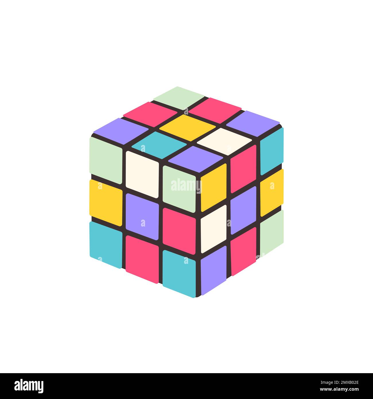 Colored cube on a white background. 90s puzzle cube toy. Vector