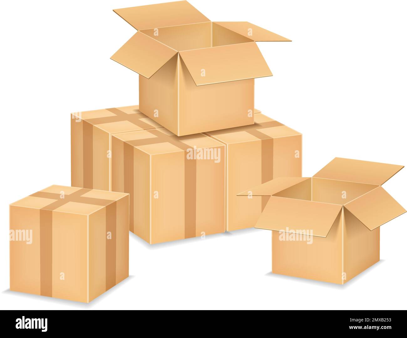 Open and closed brown cardboard boxes, vector eps10 illustration Stock ...