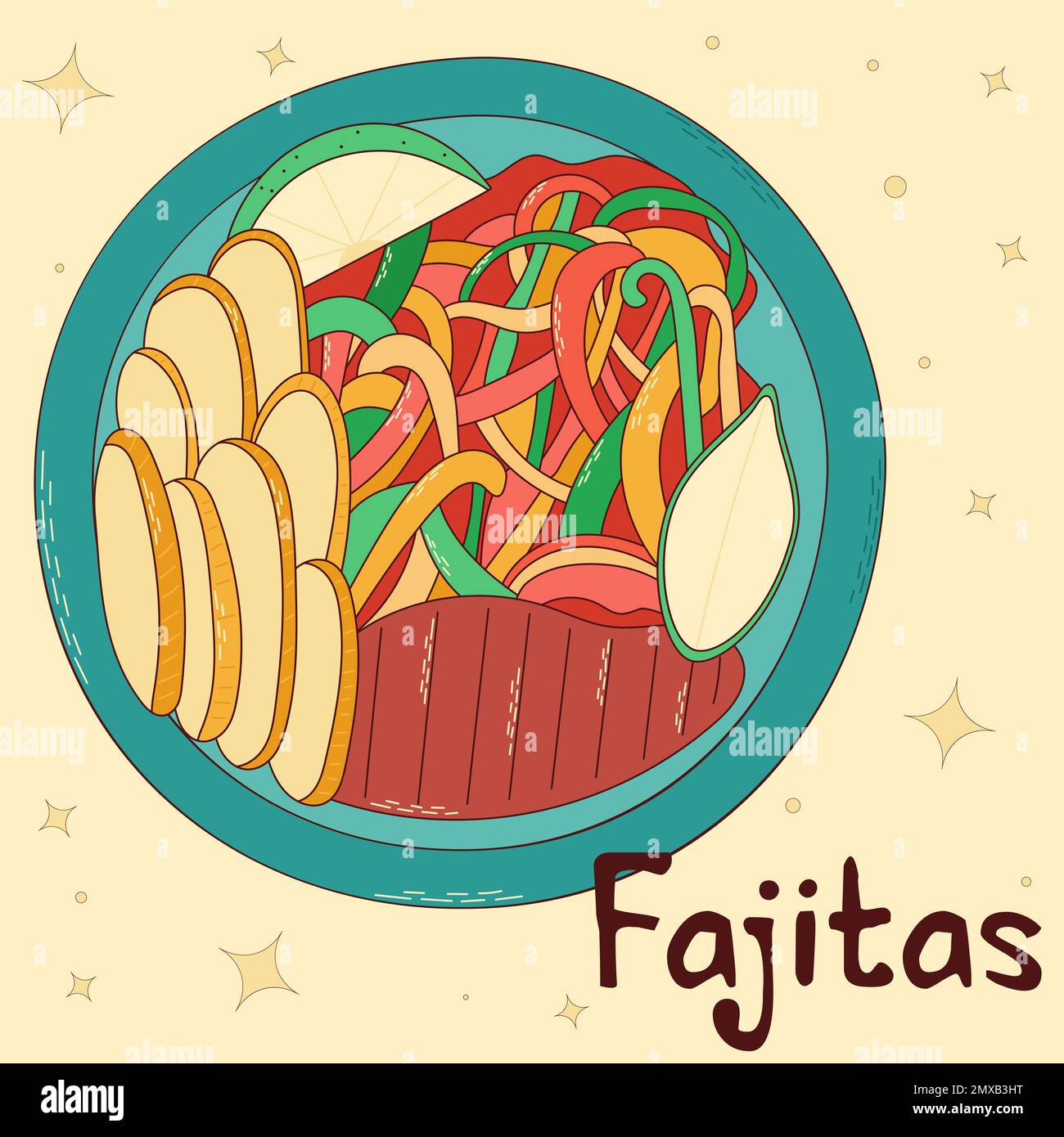 Mexican traditional food fajitas vector illustration stock vector