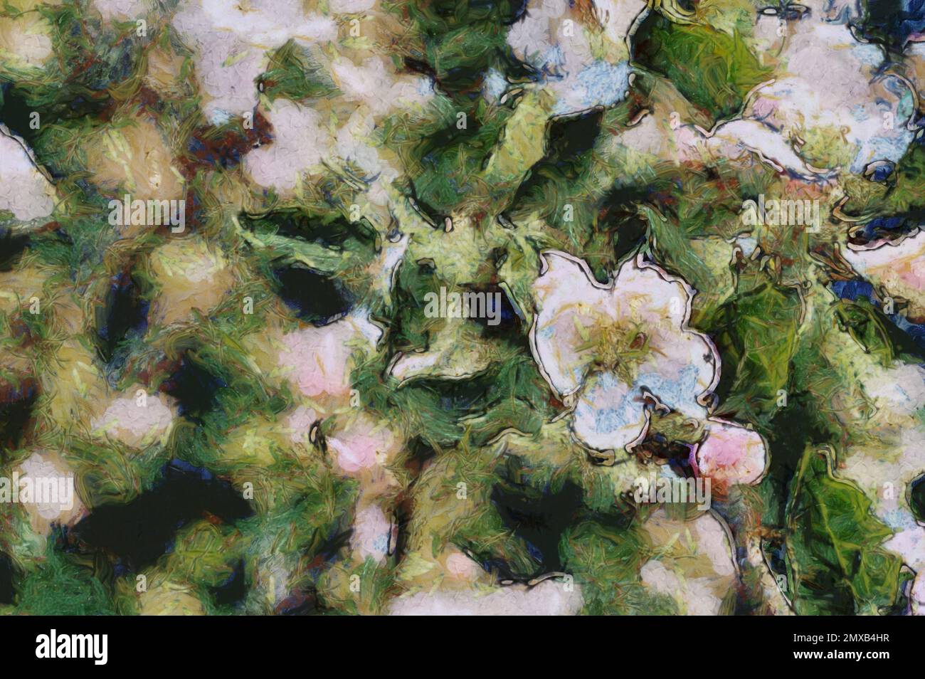 Soft pink spring apple blossom, digital painting effect, photo ...