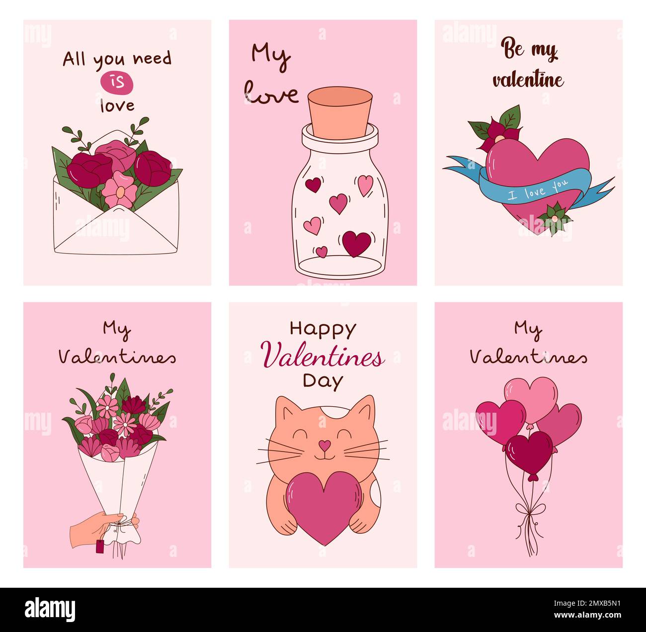 Set of Valentine's Day greeting cards. Vector illustration Stock Vector ...