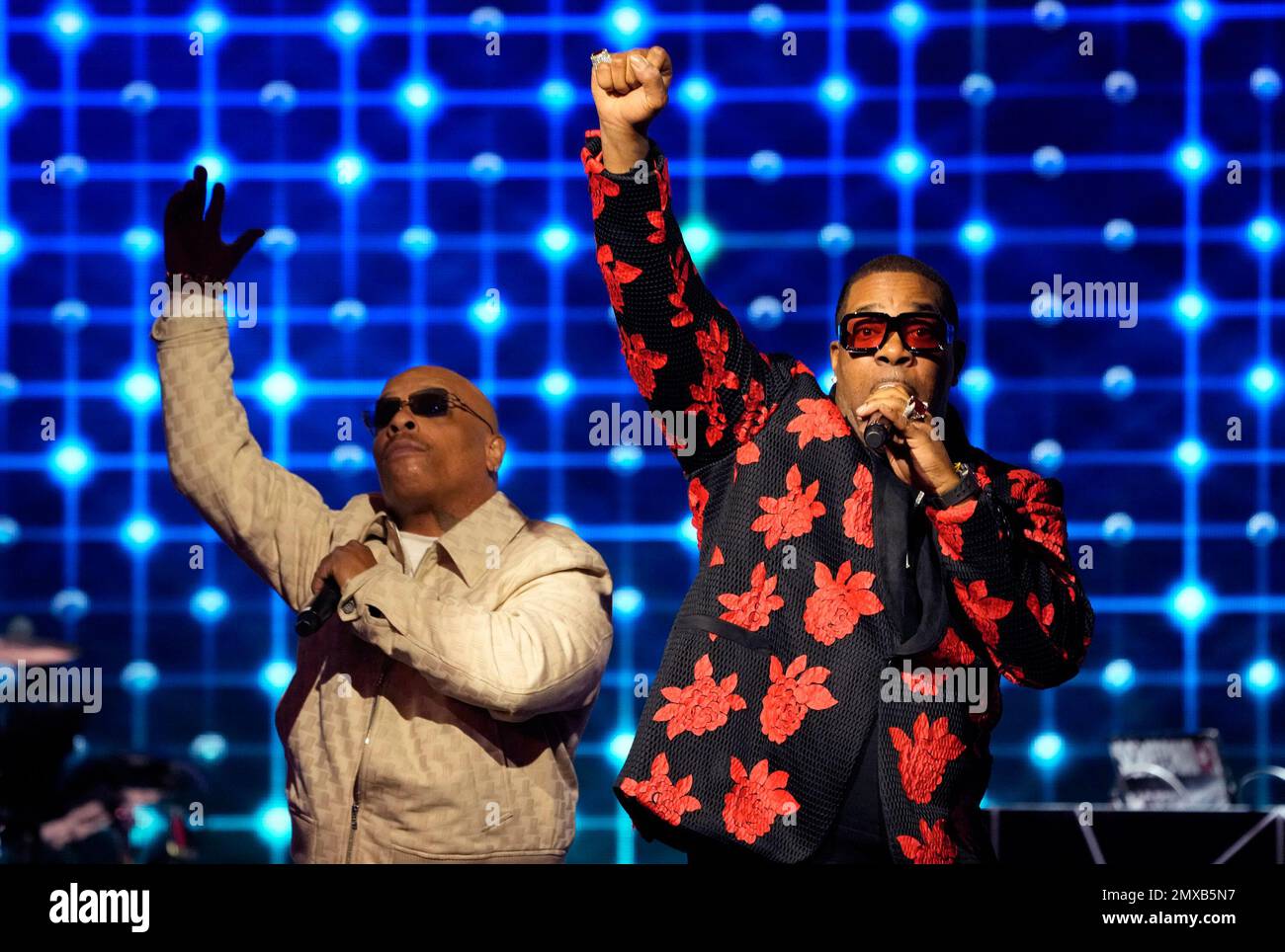 Busta Rhymes, right, and Spliff Star perform at the Black Music