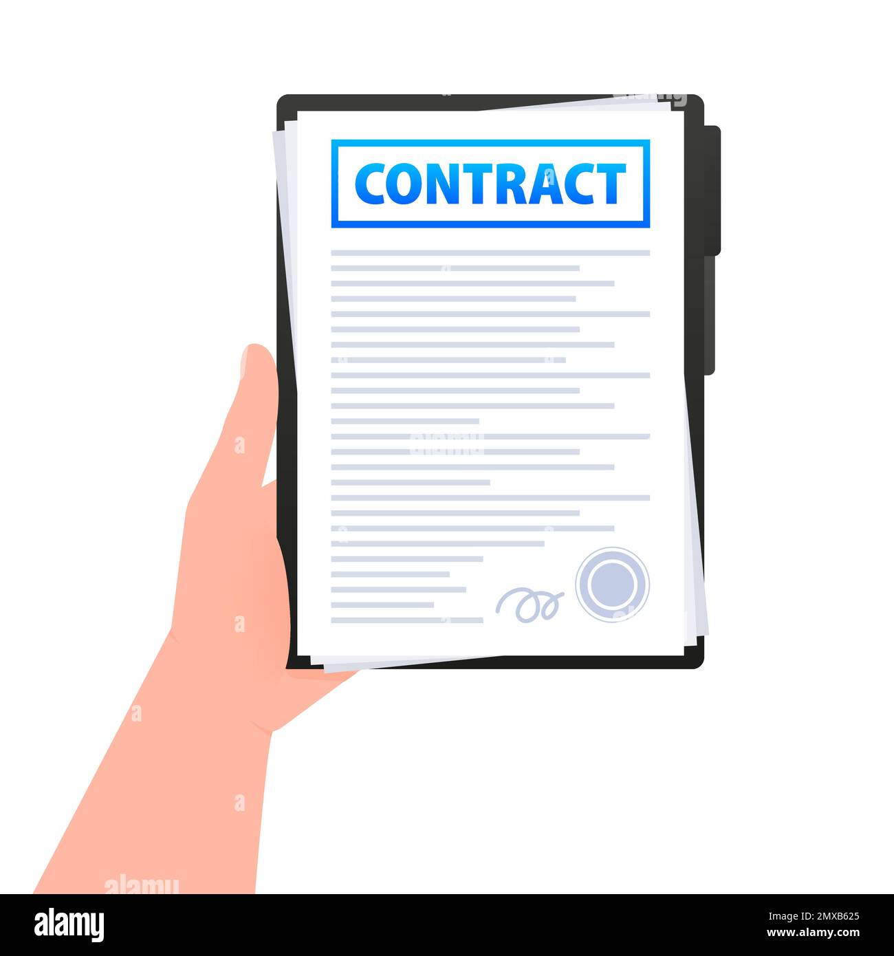 Contract document form. Sign contract. Vector illustration. Stock Vector