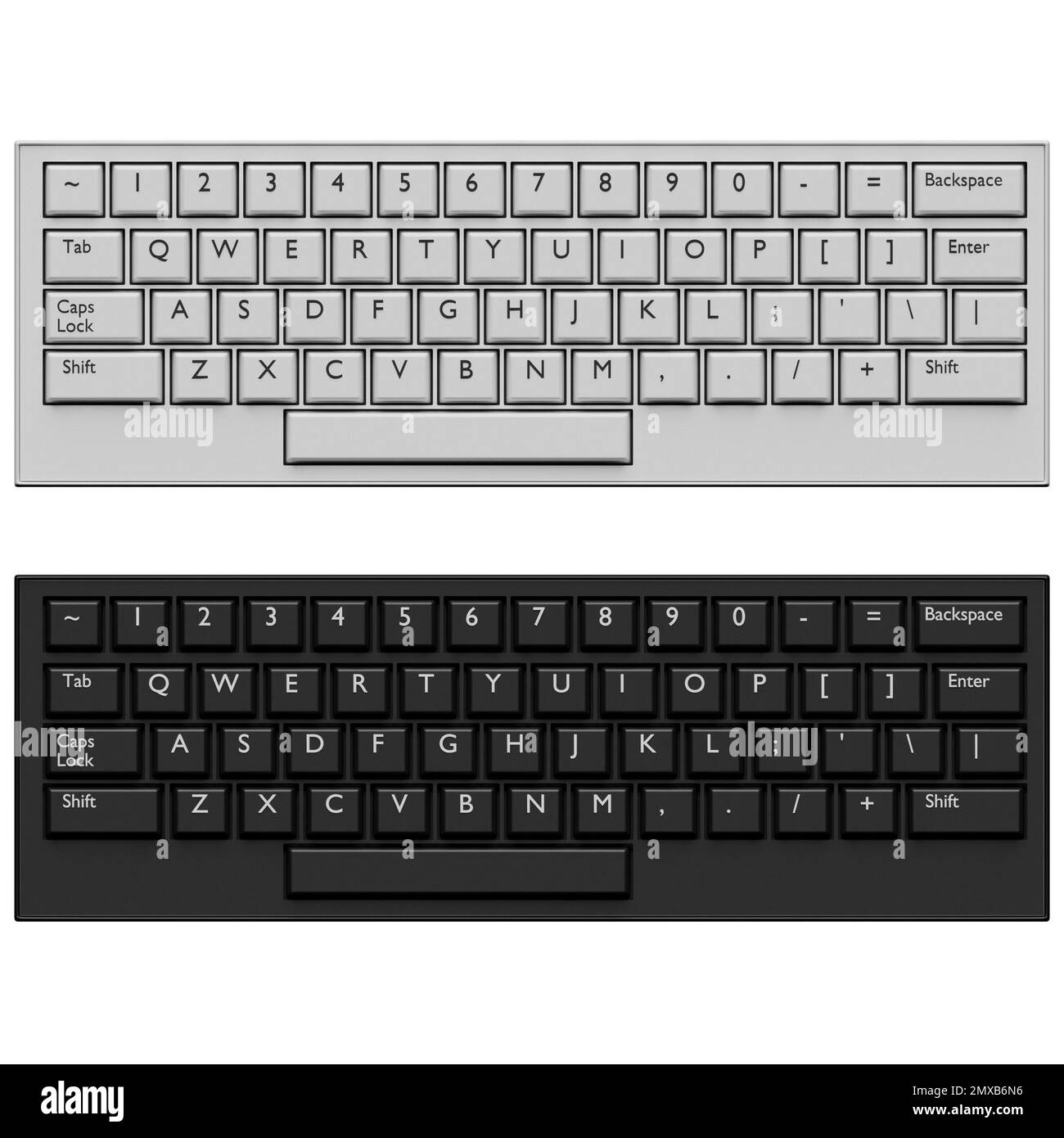 3D illustration, close-up of a realistic computer keyboard in two