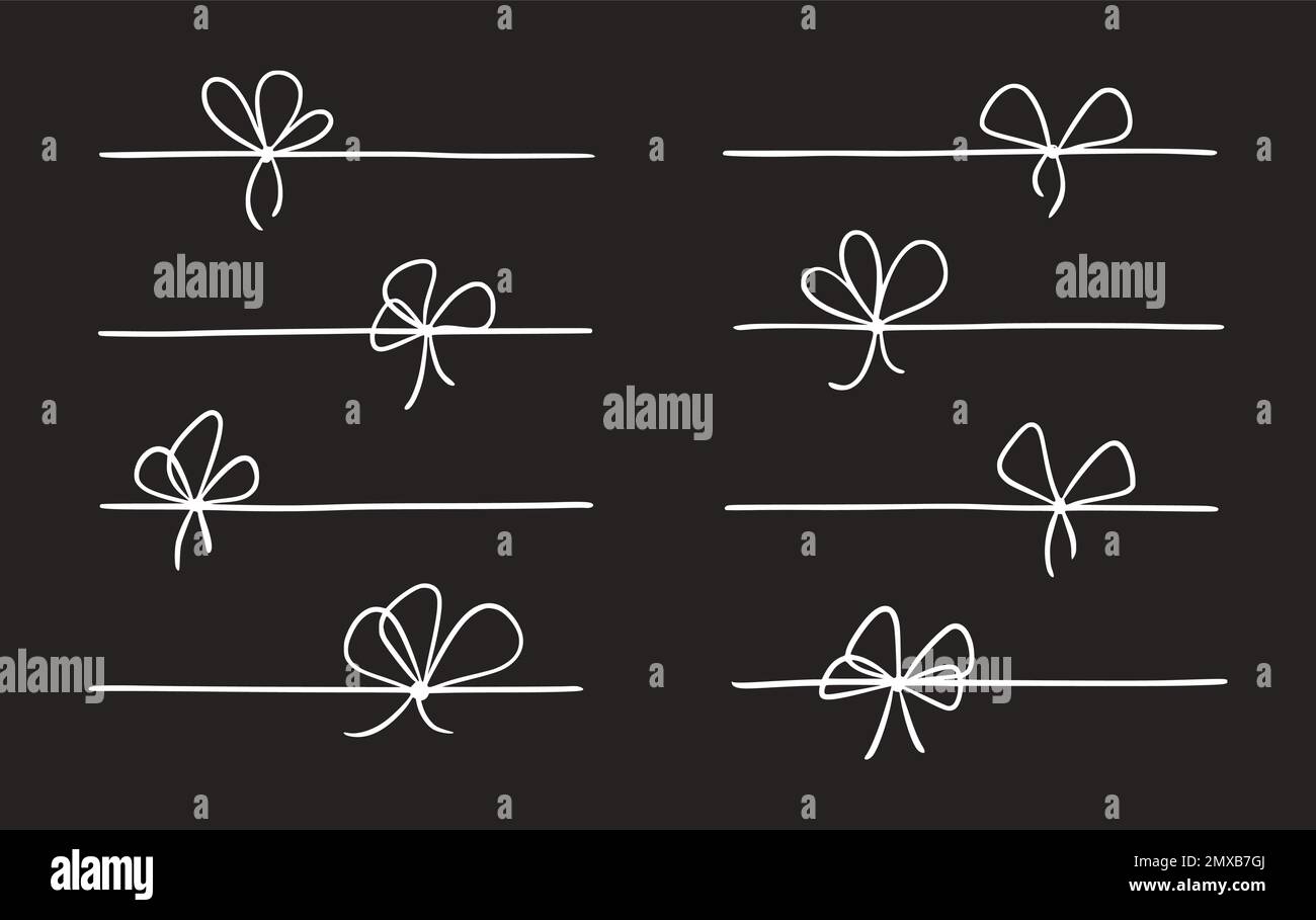 Bow gift ribbon line simple element on chalkboard background. Hand ...