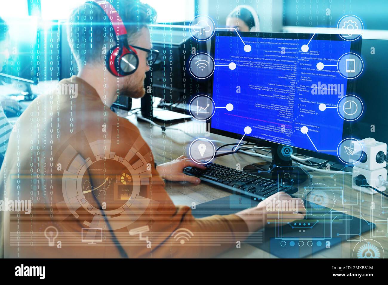 Professional programmer working with computer in office Stock Photo - Alamy