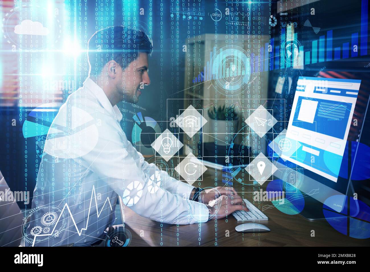 Professional programmer working with computer in office Stock Photo - Alamy