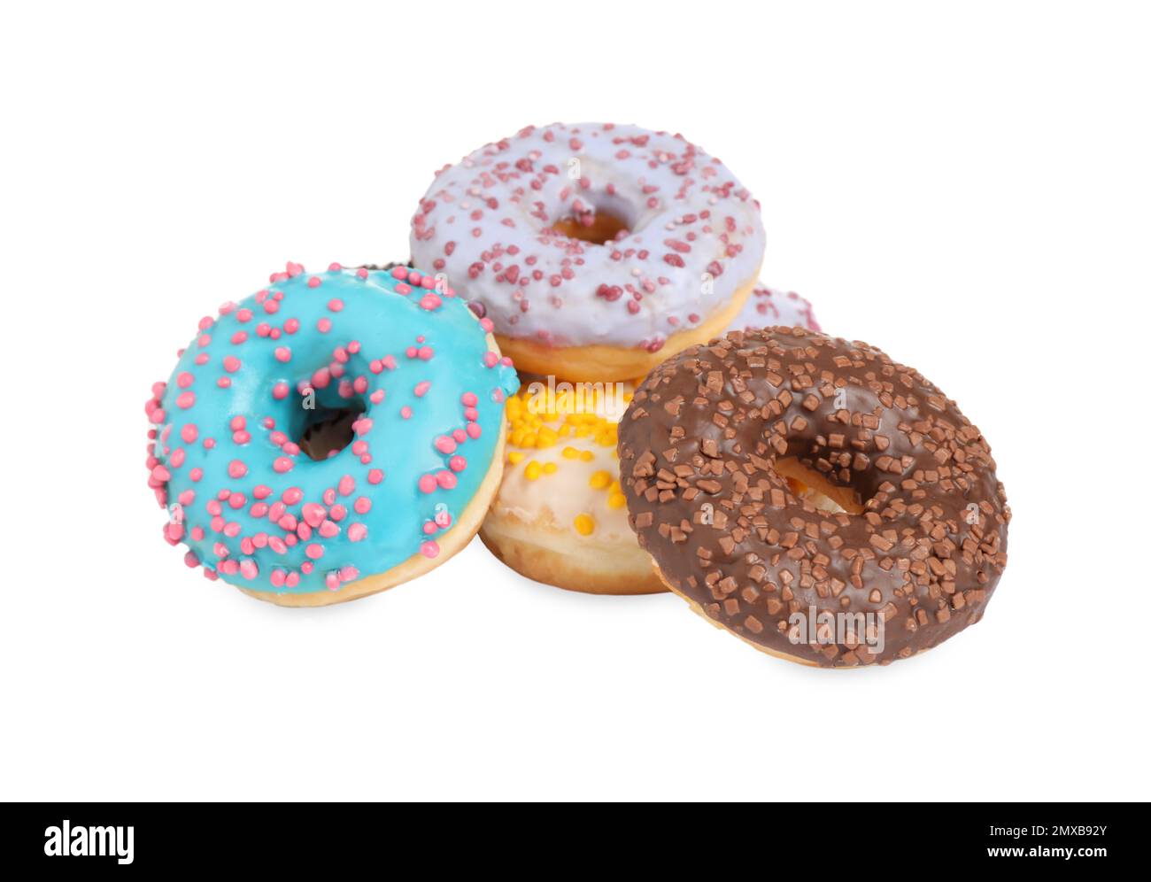 Sweet tasty glazed donuts on white background Stock Photo - Alamy