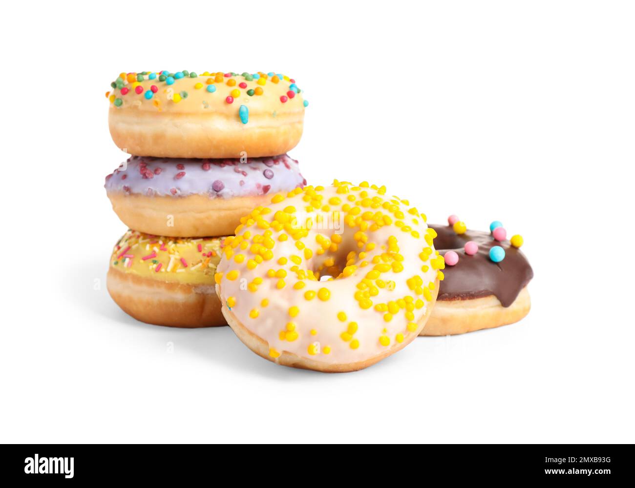 Sweet tasty glazed donuts on white background Stock Photo - Alamy