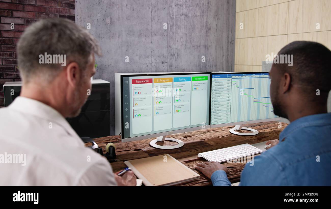 Digital Scrum Agenda Schedule And Gantt Chart Software Stock Photo