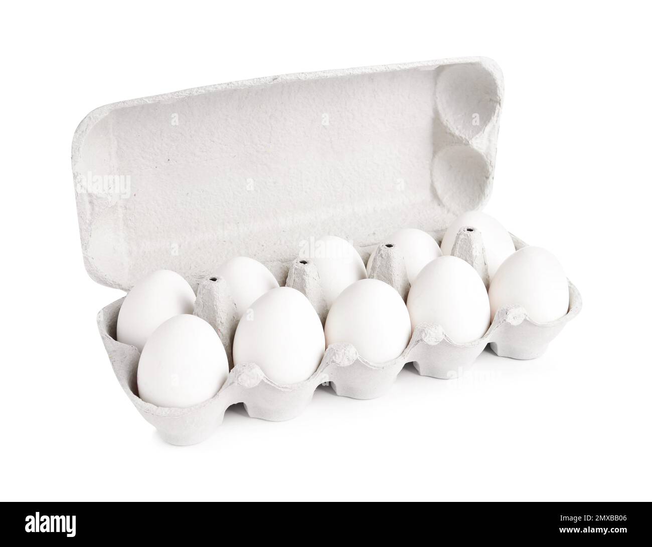 Chicken eggs in cardboard box isolated on white Stock Photo - Alamy