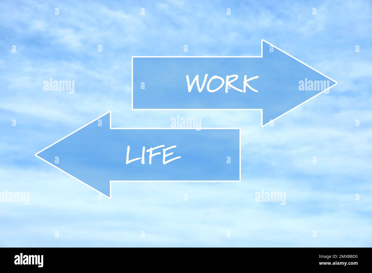 Illustration of arrows and beautiful blue sky on background. Balance ...