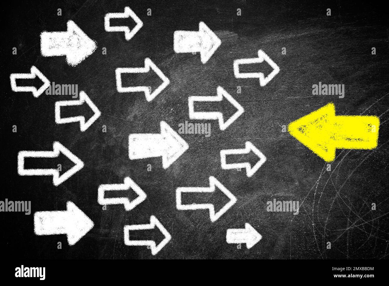 Choose your way. Yellow and white arrows aiming in different directions