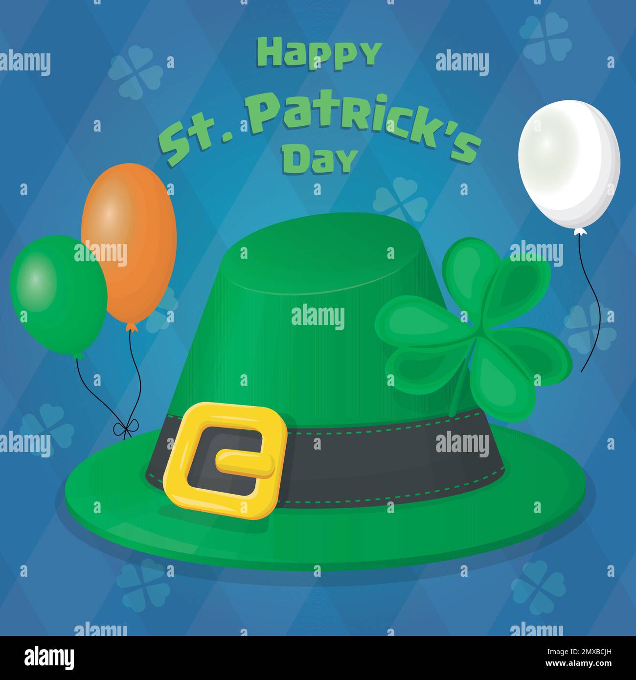 saint patricks day banner with green hat, abstract background and holiday balloons Stock Vector