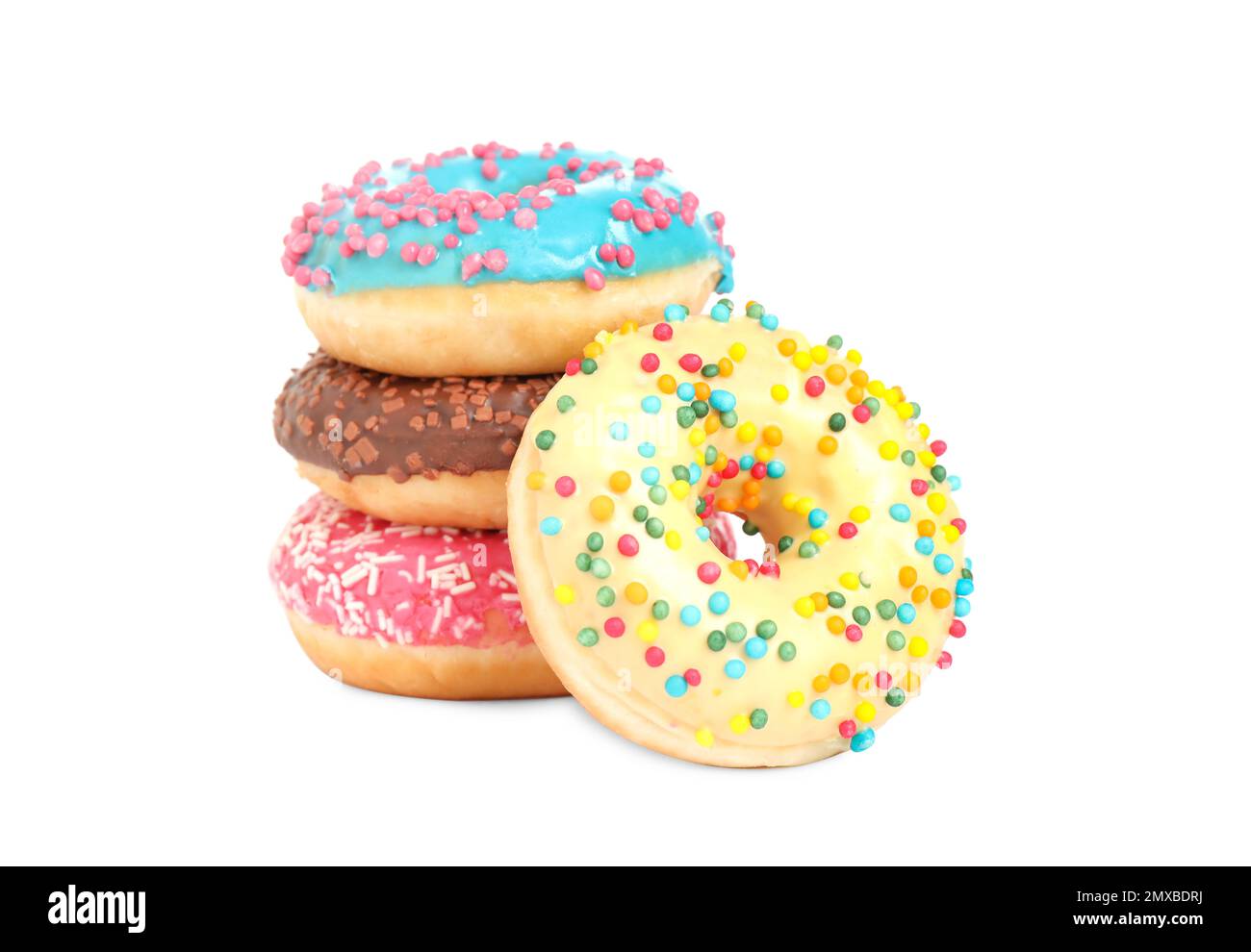 Sweet delicious glazed donuts on white background Stock Photo - Alamy
