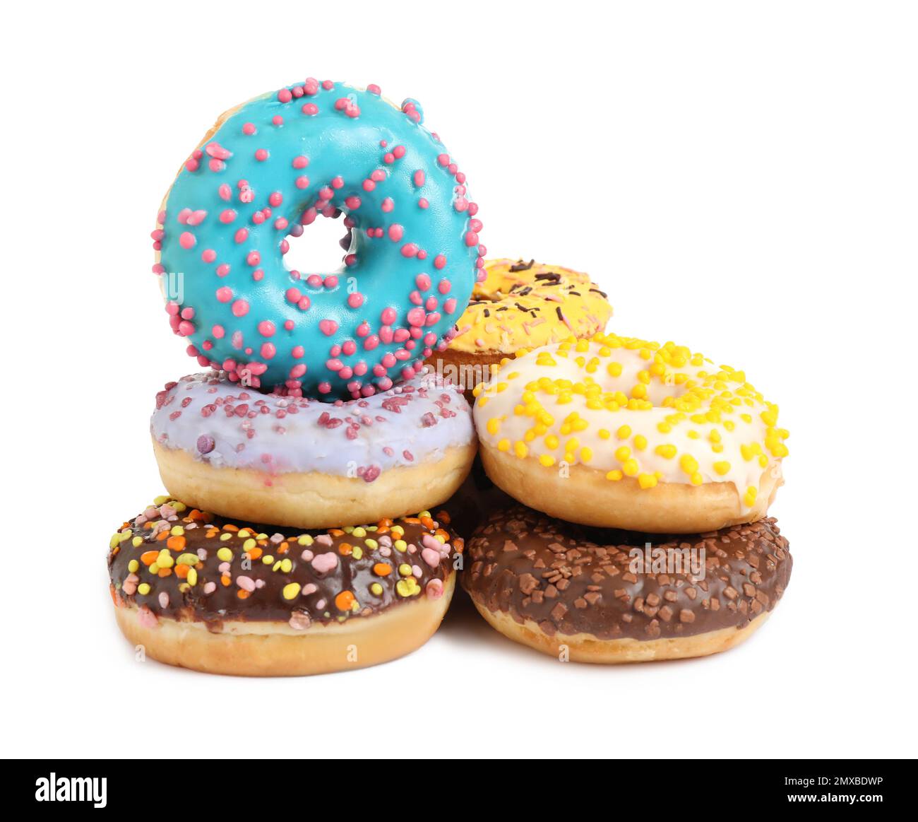 Sweet tasty glazed donuts on white background Stock Photo - Alamy