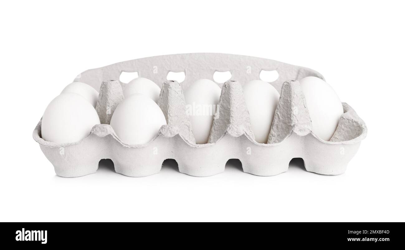Chicken eggs in cardboard box isolated on white Stock Photo - Alamy