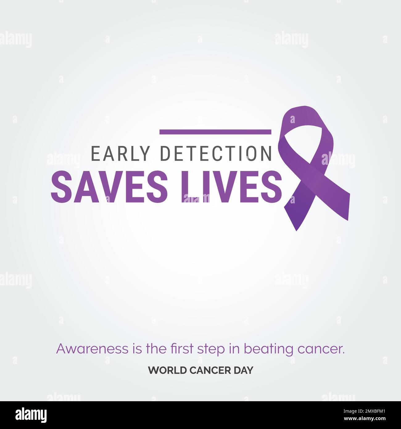 Early Detection Saves Lives Ribbon Typography. Awareness is the first step in beating cancer - World Cancer Day Stock Vector