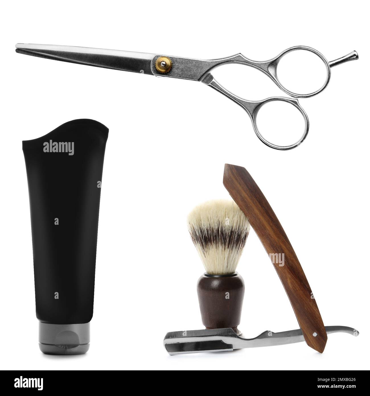 Set with shaving accessories for men on white background Stock Photo